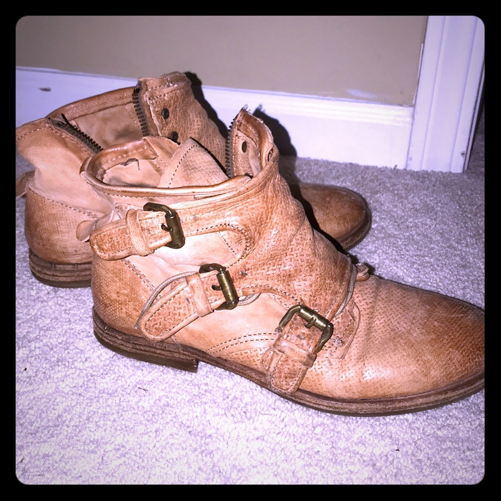 AS 98 Leather ankle strap brown boots! Rare!